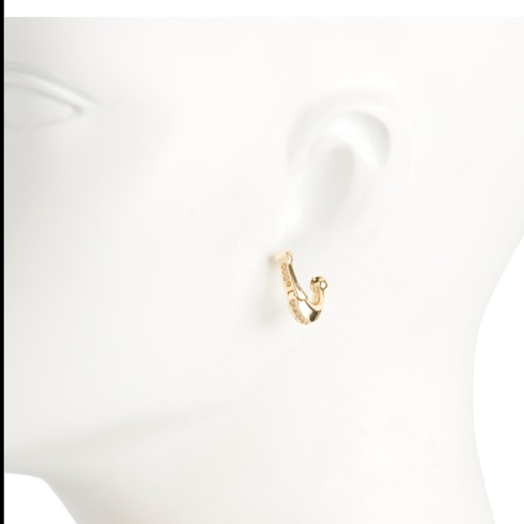 COACH Gold Pave Crystal C Hinge Huggie Earrings - Picture 2 of 8